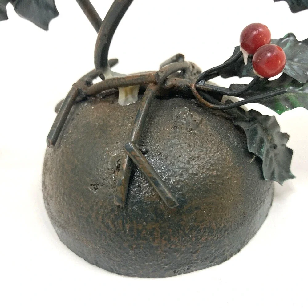 Vintage Metal Winter Cardinal and Holly Leaves Cast Iron Base Figure 7
